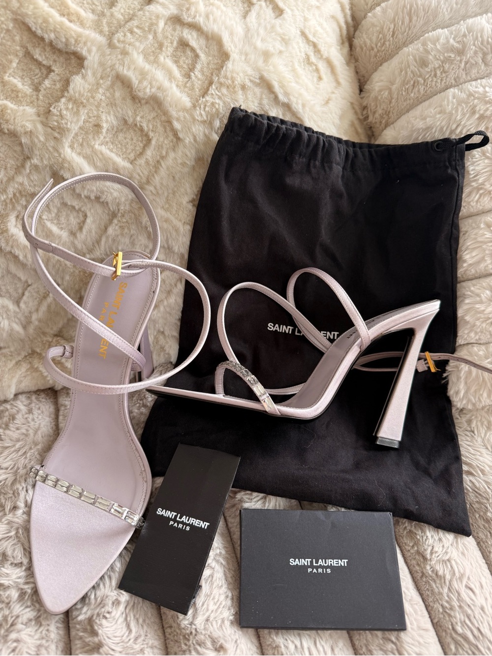 Saint Laurent Blush Pink Crystal-Strap High Heel Sandals - Picture 2 of 6